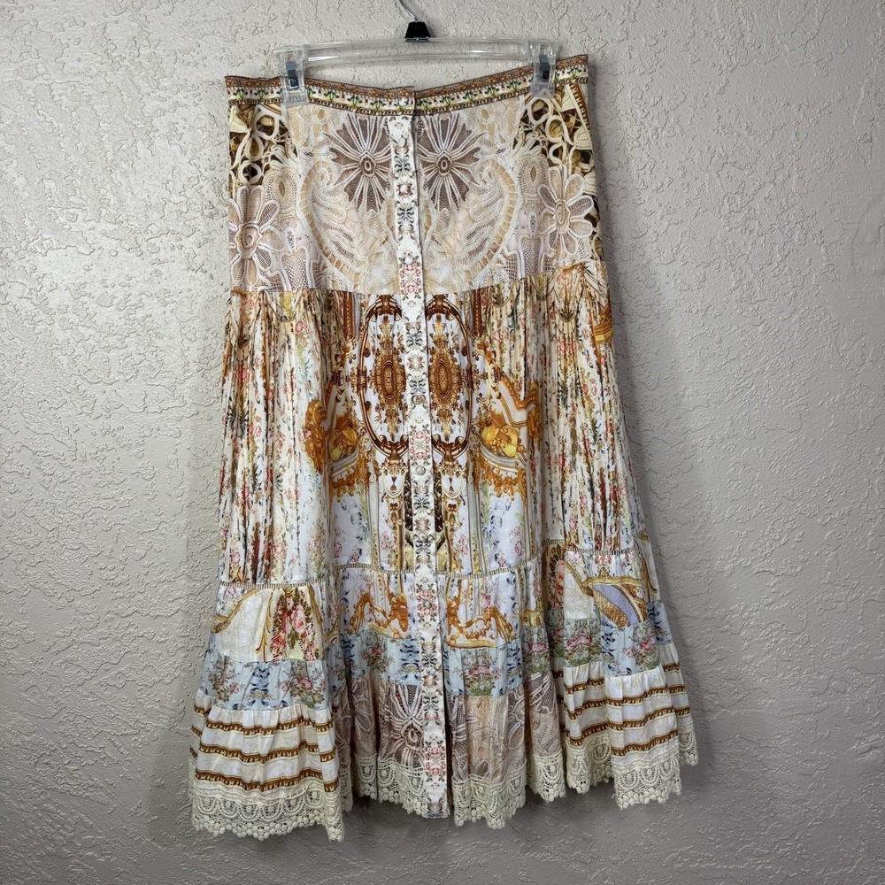 Sundance Floral Patchwork Midi Skirt Sz M Boho Lace Tiered Prairie Cottagecore